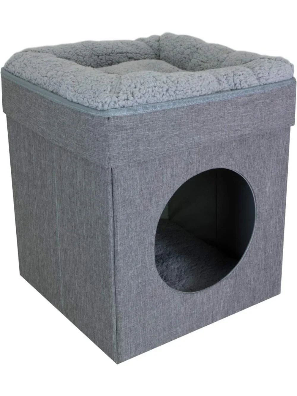 New Large Cat Bed Stackable Cat Cube, Indoor House & Condo with Scratcher - Grey